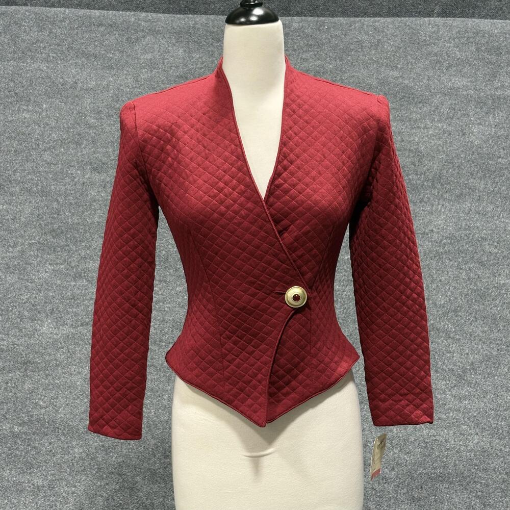 Vintage Cynthia Howie Jacket Womens 2 Petite Red Quilted Asymmetrical Button 90s